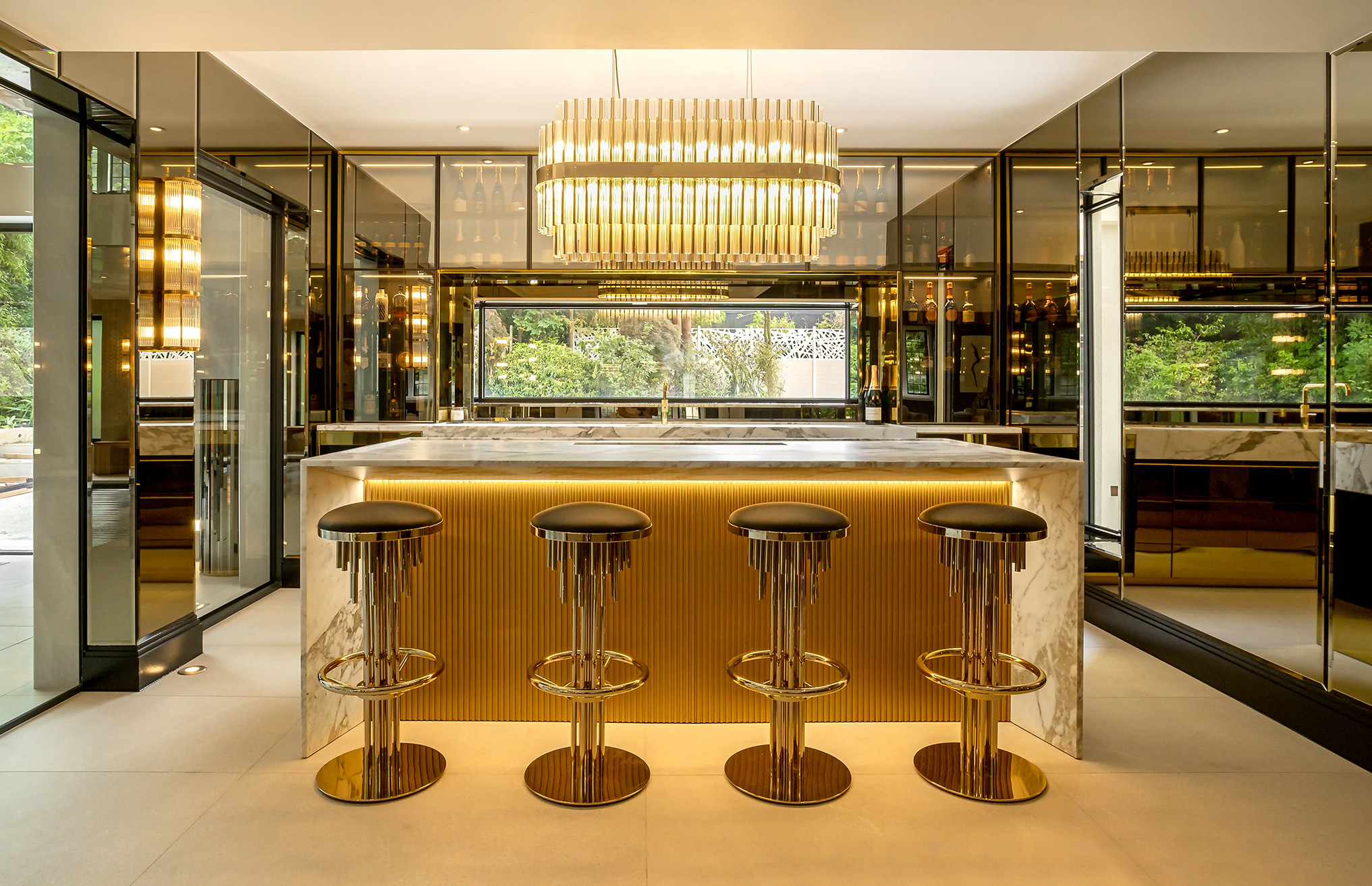 Halma Suspension by Castro Lighting featured in a modern luxury home bar