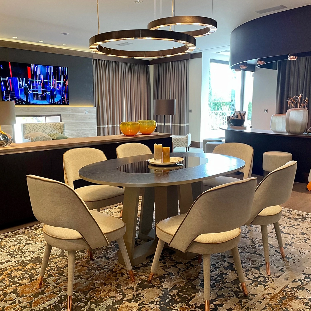 /storage/Luxury brass suspension with delicate crystal accents and minimalist design by Castro Lighting.