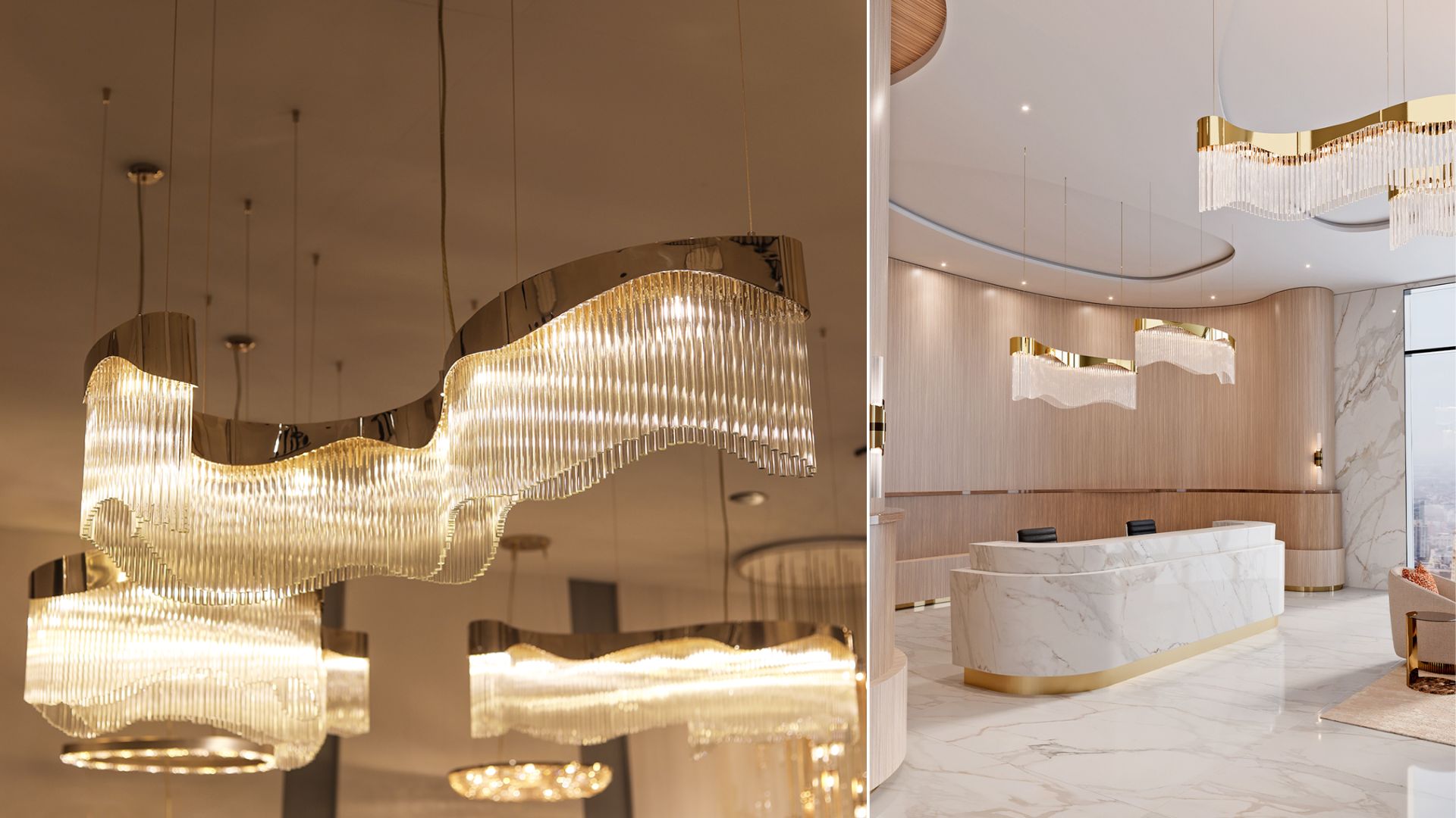 Flow Collection: A celebration of fluidity, the Flow series offers customizable chandeliers whose abstract curves suggest endless motion—perfect for those who love elegant dynamism in their living spaces. 