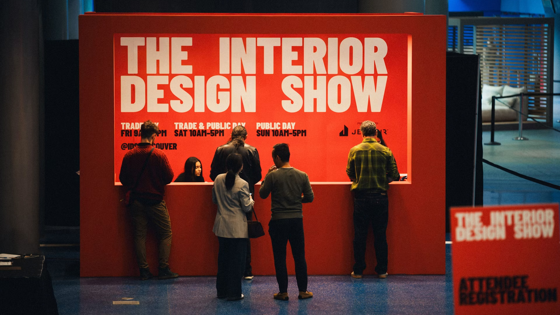 nterior Design Show Vancouver entrance with attendees at the registration desk.