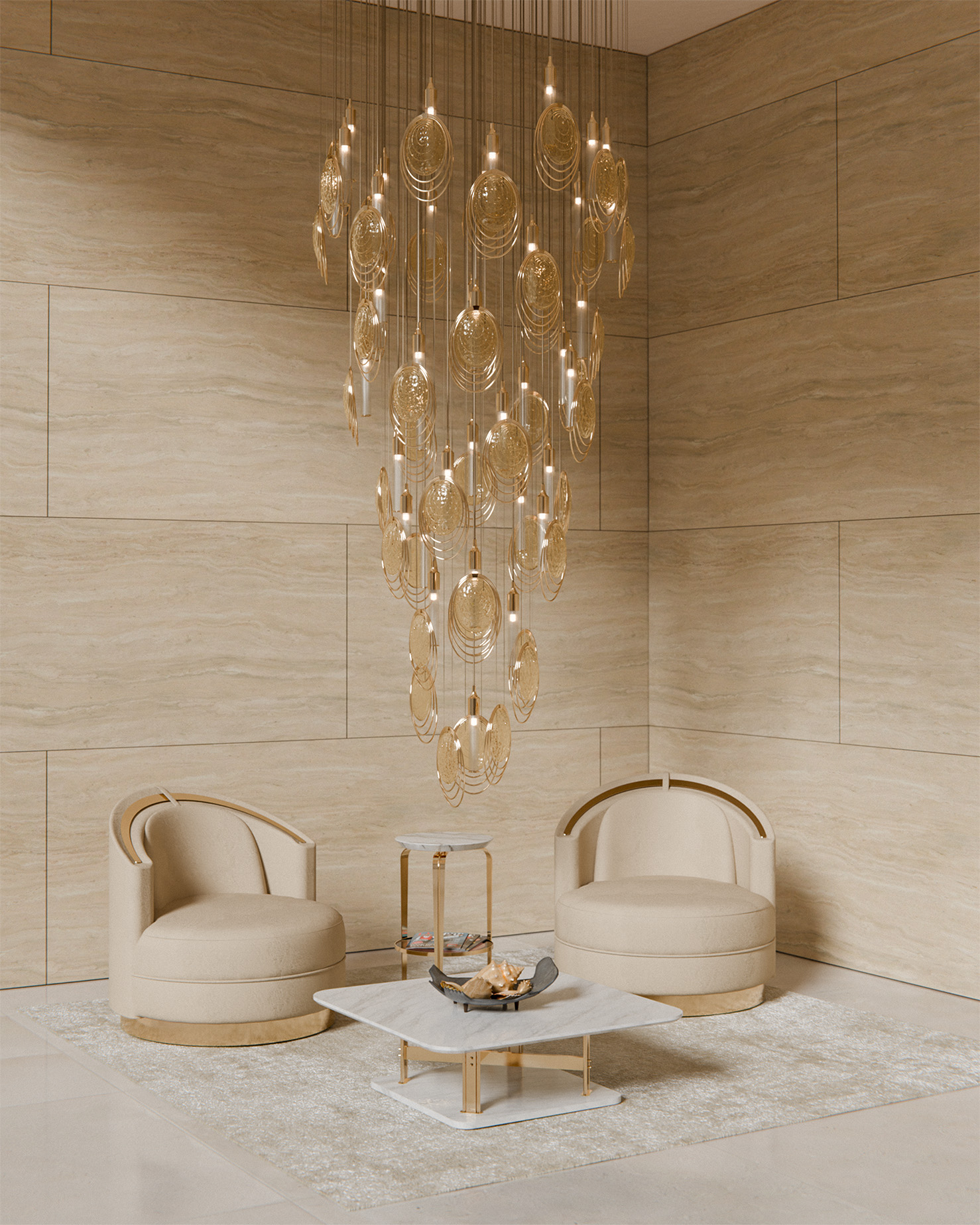 Amber Orange glass suspension from the Coral Collection casting a warm summer glow