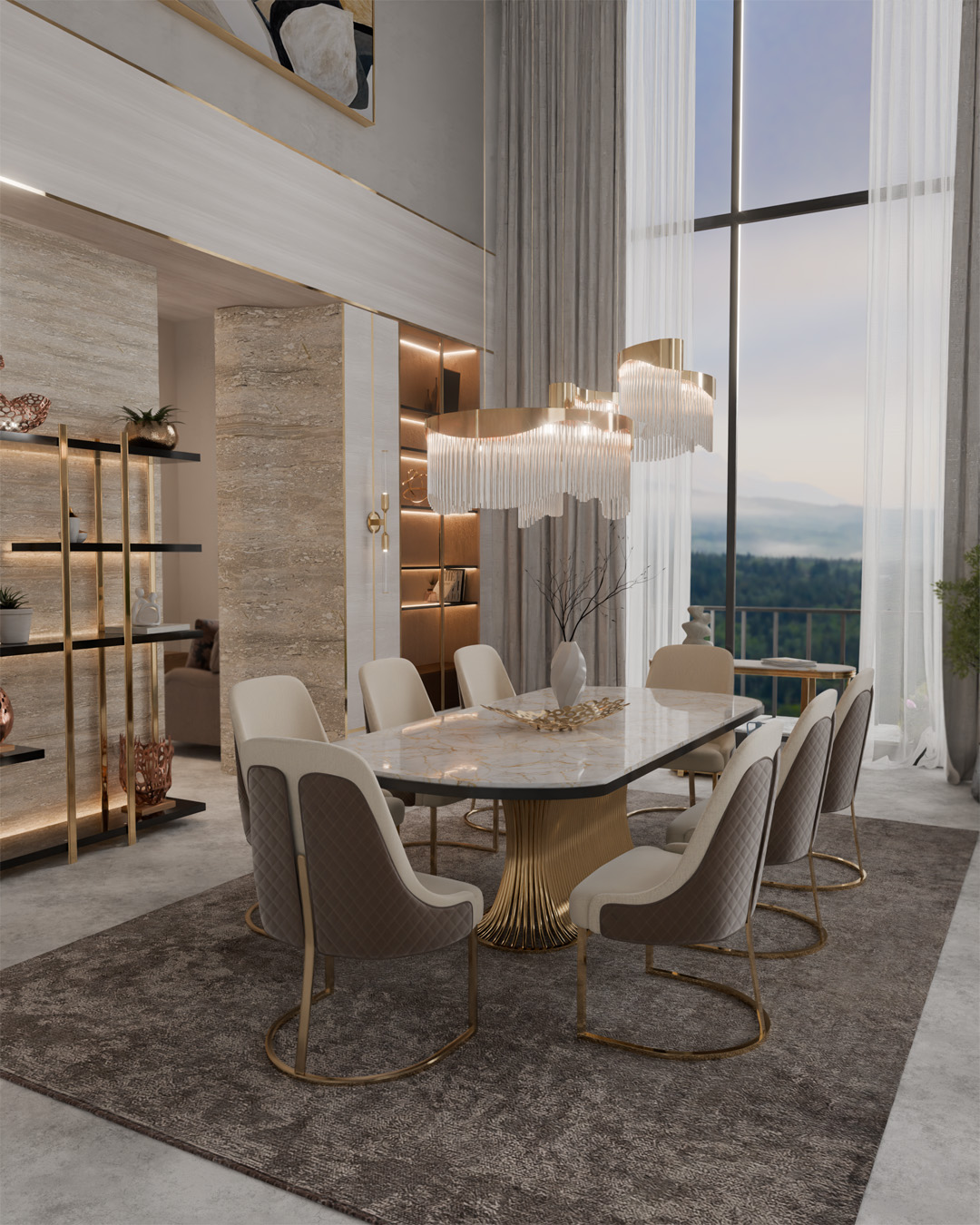 Summer dining room featuring flow suspension by Castro Lighting 