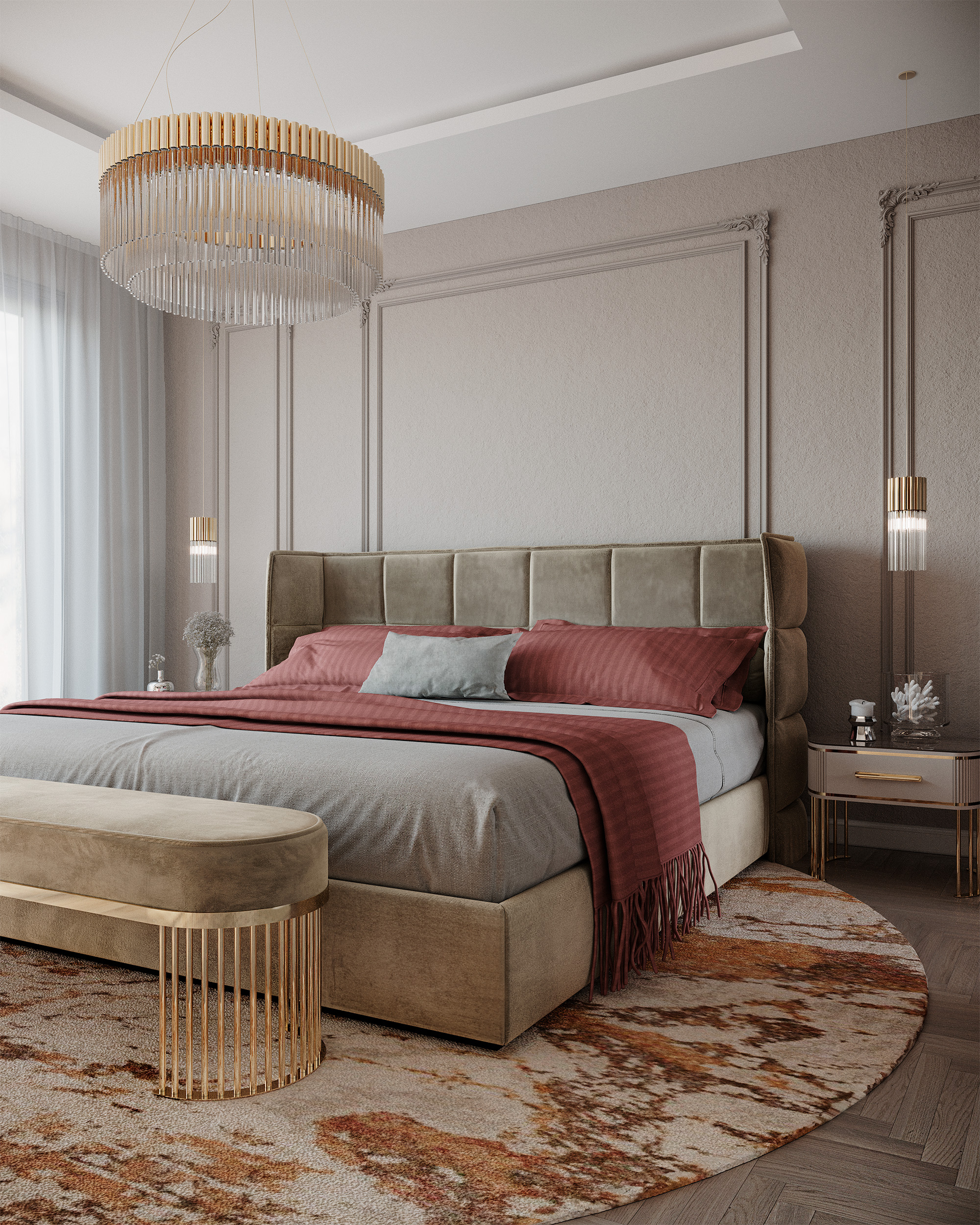 Arcade suspension, brass and glass chandelier, pendant light, modern lighting fixture