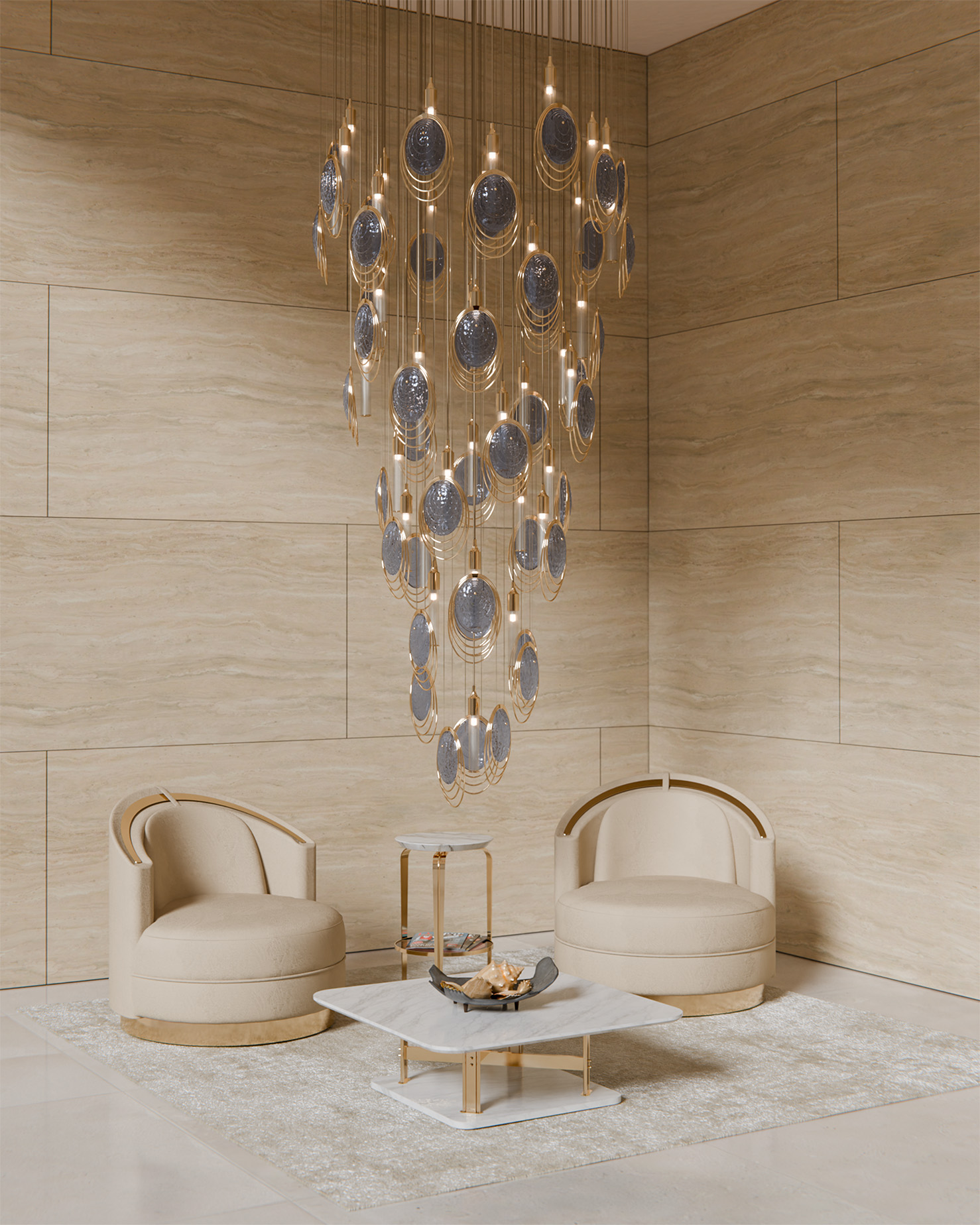 Coral Suspension in blue glass finish by Castro Lighting - each piece is a signature creation, meticulously crafted to complement your aesthetic, architecture, and luxury lifestyle.