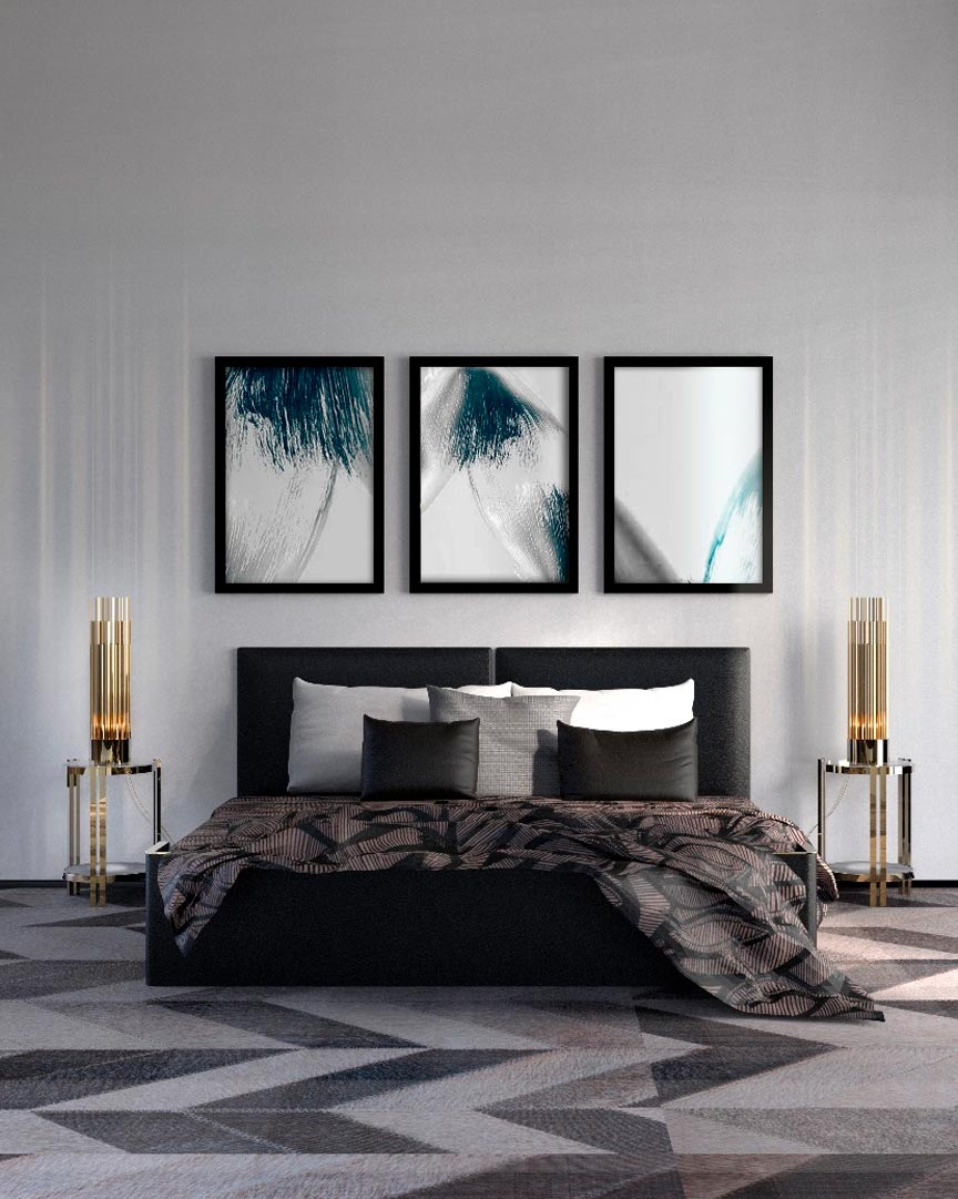 Monochrome Bedroom featuring Streamline table lamps by Castro Lighting 