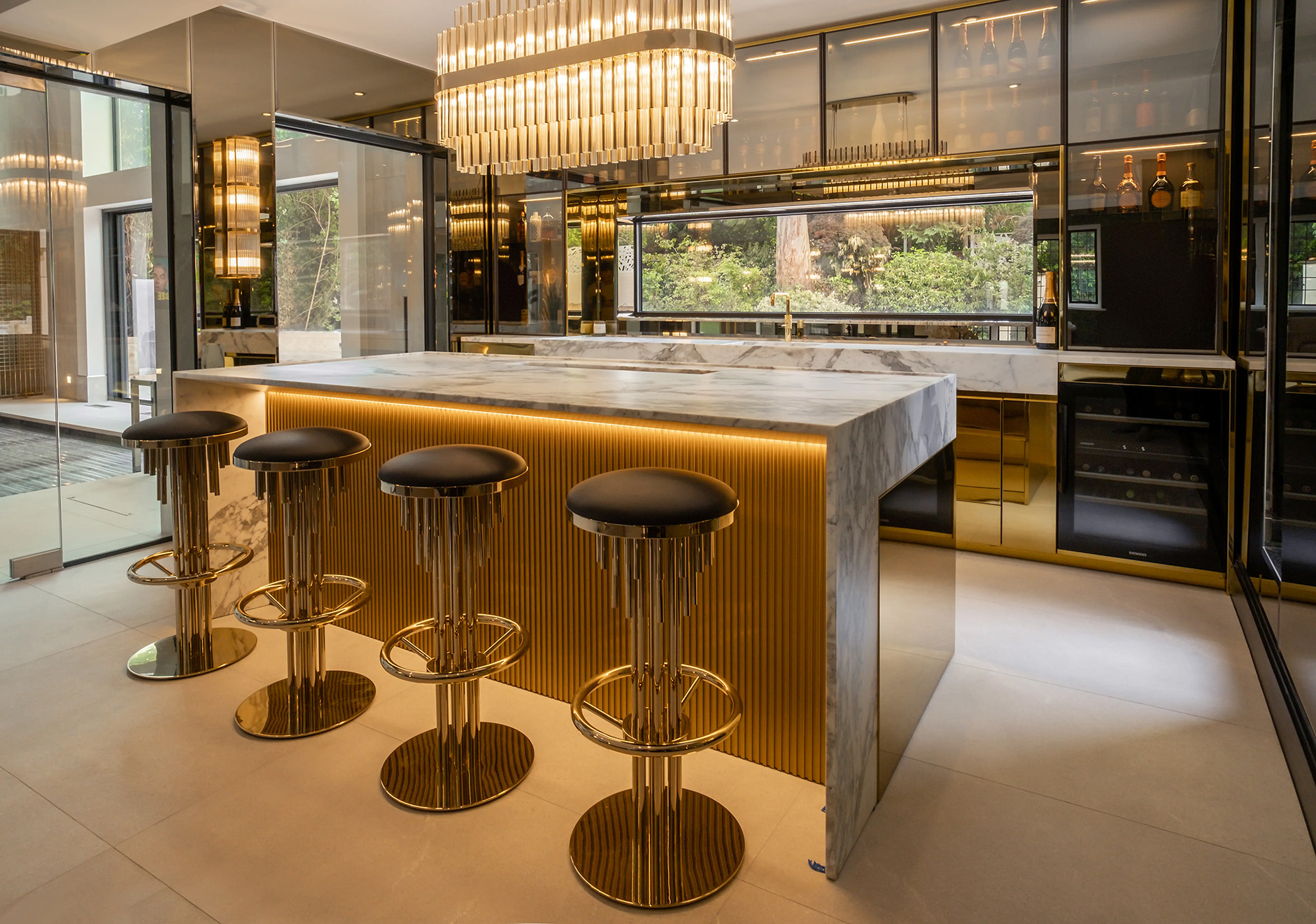 Halma Suspension by Castro Lighting featured in a modern luxury home bar